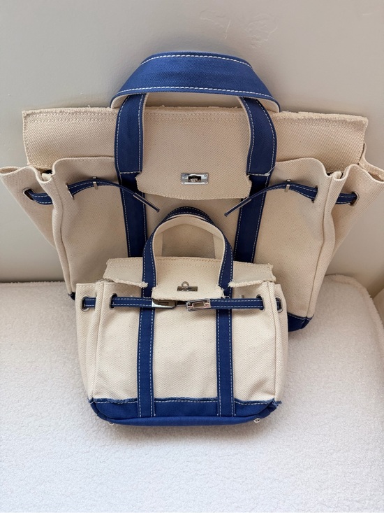 Boatkin Large & Mini Canvas Boat Tote Bag Navy Blue with Silver